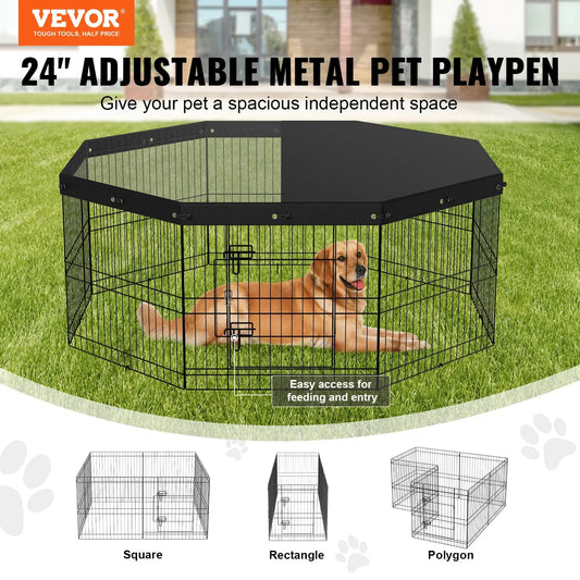 VEVOR Dog Playpen, 8 Panels Foldable Metal Dog Exercise Pen With Top Cover Paws and Claws Boutique
