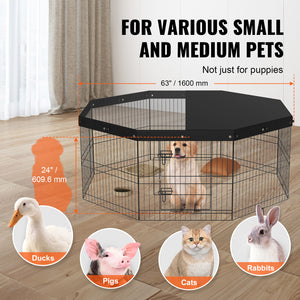 VEVOR Dog Playpen, 8 Panels Foldable Metal Dog Exercise Pen With Top Cover