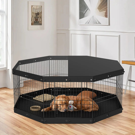 VEVOR Dog Playpen, 8 Panels Foldable Metal Dog Exercise Pen Paws and Claws Boutique